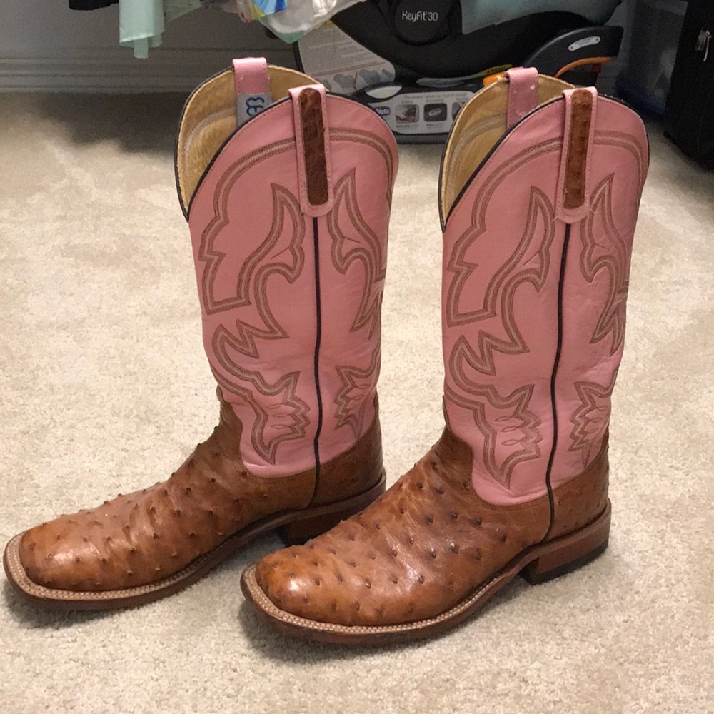 Anderson Bean Pink Cognac Ostrich Cowboy Boots